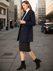 Notched Lapel Single Breasted Outwear Winter Pea Coat