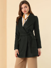 Shawl Collar Lapel Double Breasted Winter Belted Coat with Pockets