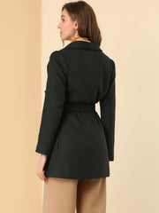 Shawl Collar Lapel Double Breasted Winter Belted Coat with Pockets