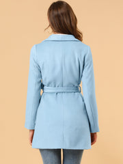 Shawl Collar Lapel Double Breasted Winter Belted Coat with Pockets