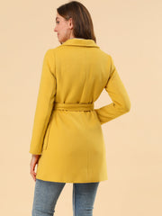 Shawl Collar Lapel Double Breasted Winter Belted Coat with Pockets