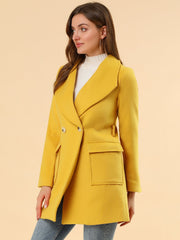 Shawl Collar Lapel Double Breasted Winter Belted Coat with Pockets