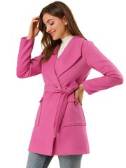 Shawl Collar Lapel Double Breasted Winter Belted Coat with Pockets