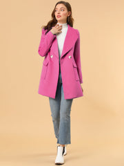 Shawl Collar Lapel Double Breasted Winter Belted Coat with Pockets