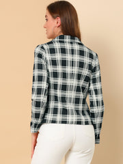 Business Casual Open Front Notch Lapel Plaid Suit Blazer