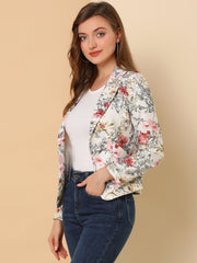 Open Front Notch Lapel Floral Business Casual Suit Blazer
