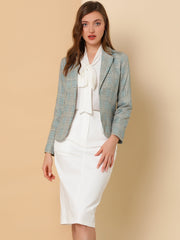 Business Casual Open Front Notch Lapel Plaid Suit Blazer