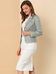 Business Casual Open Front Notch Lapel Plaid Suit Blazer