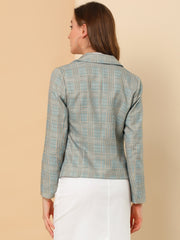 Business Casual Open Front Notch Lapel Plaid Suit Blazer
