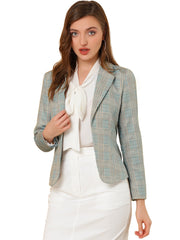 Business Casual Open Front Notch Lapel Plaid Suit Blazer