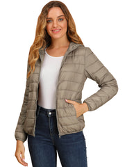 Hooded Packable Long Sleeve Zip Up Down Winter Lightweight Jacket