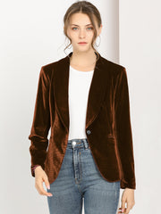 Shawl Collar Single Button Velvet Solid Office Work Jacket Blazer