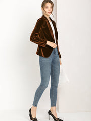 Shawl Collar Single Button Velvet Solid Office Work Jacket Blazer