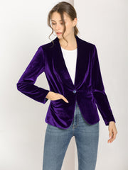 Shawl Collar Single Button Velvet Solid Office Work Jacket Blazer
