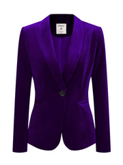 Shawl Collar Single Button Velvet Solid Office Work Jacket Blazer