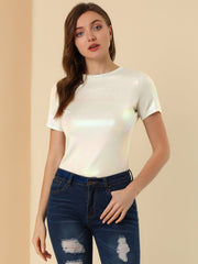Glitter Metallic Short Sleeve Shiny Multicolor Blouse