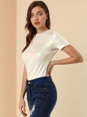 Glitter Metallic Short Sleeve Shiny Multicolor Blouse