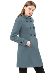 Stand Collar Double Breasted Slant Pockets Trendy Outwear Winter Coat