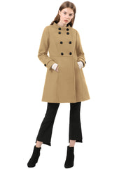 Stand Collar Double Breasted Slant Pockets Trendy Outwear Winter Coat
