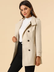 Stand Collar Double Breasted Trendy Belted Winter Coat