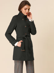 Stand Collar Double Breasted Trendy Belted Winter Coat