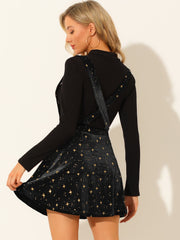 Stars Velvet High Waist Mini Pinafore Overall Suspender Skirt