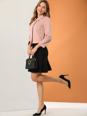 Pointed Collar Single Breasted Slant Pocket Cropped Pea Coat
