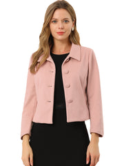 Pointed Collar Single Breasted Slant Pocket Cropped Pea Coat