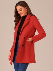 Notch Lapel Double Breasted Belted Mid Long Outwear Winter Coat