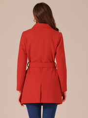 Notch Lapel Double Breasted Belted Mid Long Outwear Winter Coat