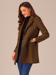 Notch Lapel Double Breasted Belted Mid Long Outwear Winter Coat