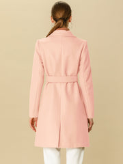 Notch Lapel Double Breasted Belted Mid Long Outwear Winter Coat