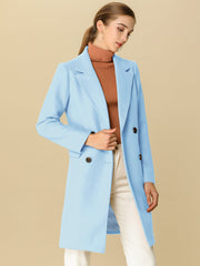 Notch Lapel Double Breasted Belted Mid Long Outwear Winter Coat