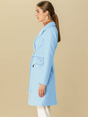 Notch Lapel Double Breasted Belted Mid Long Outwear Winter Coat