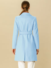 Notch Lapel Double Breasted Belted Mid Long Outwear Winter Coat