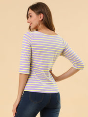 Halloween 3/4 Sleeve T-shirt Casual Boat Neck Slim Fit Tee