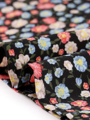 Floral Crew Neck Ruched Sleeve Casual Blouse