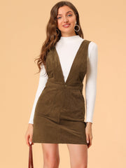 Corduroy Overall V Neck Strap Mini Pinafore Dress