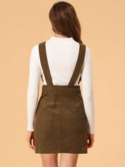 Corduroy Overall V Neck Strap Mini Pinafore Dress