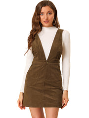 Corduroy Overall V Neck Strap Mini Pinafore Dress