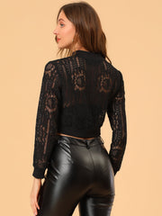 Stand Collar Zip Up Mesh Sheer Lace Crop Bomber Jacket