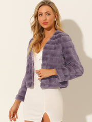 Winter Warm Cropped Collarless Faux Fur Fluffy Jacket
