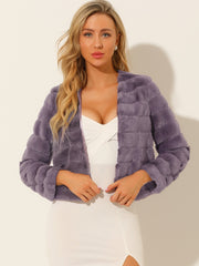 Winter Warm Cropped Collarless Faux Fur Fluffy Jacket