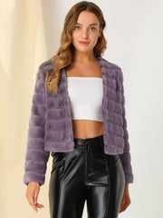 Winter Warm Cropped Collarless Faux Fur Fluffy Jacket