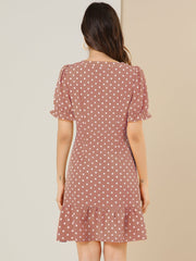 Summer Sweetheart Neck Ruffled Hem Puff Short Sleeve Polka Dots Dress