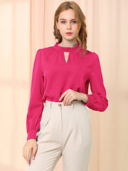 Keyhole Elegant Stand Collar Long Sleeve Chiffon Office Blouse