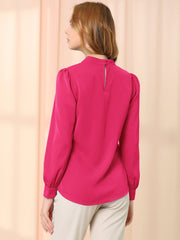 Keyhole Elegant Stand Collar Long Sleeve Chiffon Office Blouse