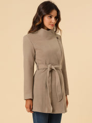 Classic Stand Collar Long Sleeve Belted Winter Coat