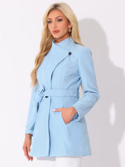 Classic Stand Collar Long Sleeve Belted Winter Coat