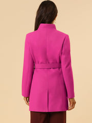 Classic Stand Collar Long Sleeve Winter Belted Coat